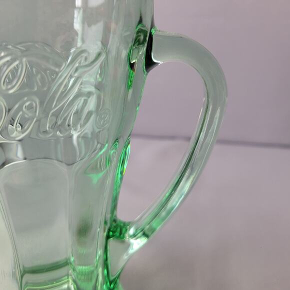 Libbey Coca Cola Glass Mug 16 fl oz Handled Green Tint Heavy 6.25" Tall Embossed - Picture 8 of 12